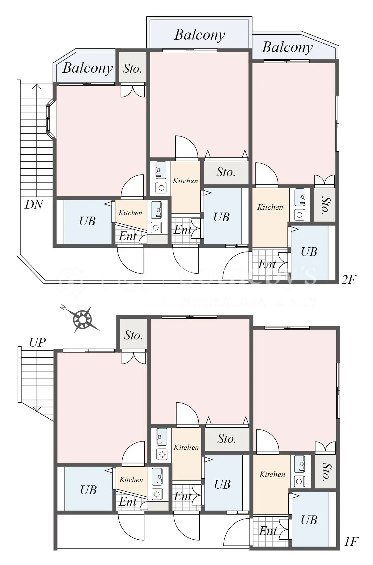 北千住ガーデンの間取り図｜1階・2階（全6戸／1K＋ロフト）